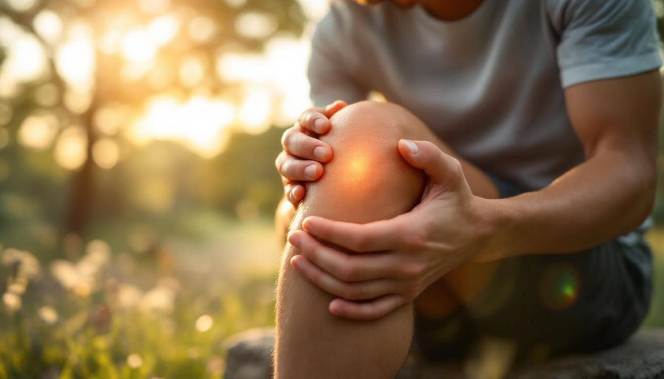 manos sobre rodilla iluminada