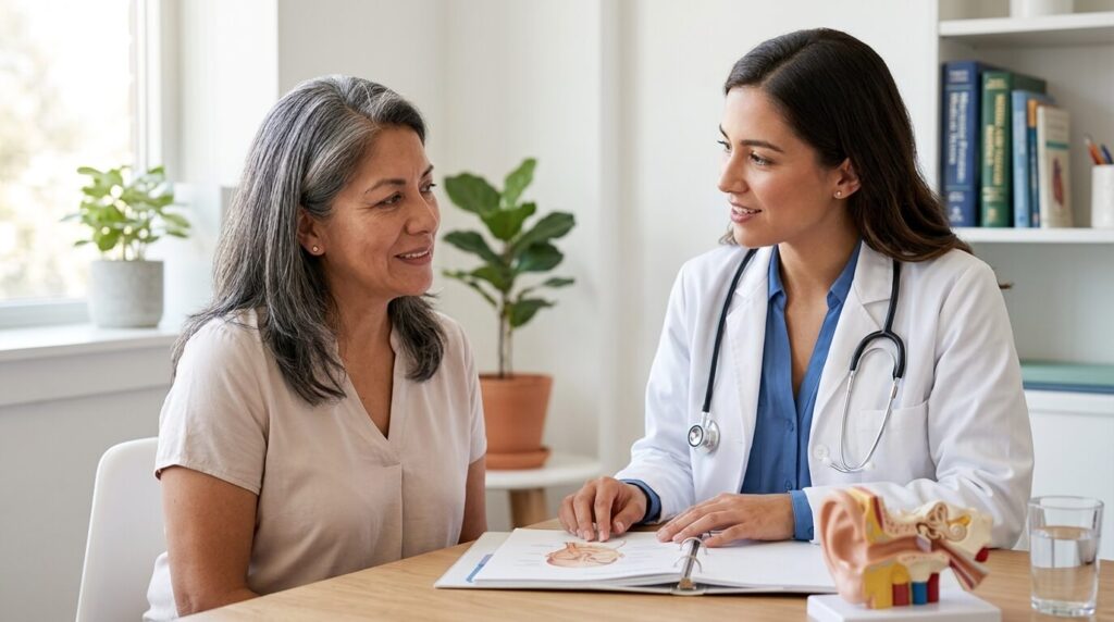 fisioterapeuta hablando con paciente